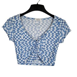 Jolie & joy women's blue and white crop top short sleeve size M